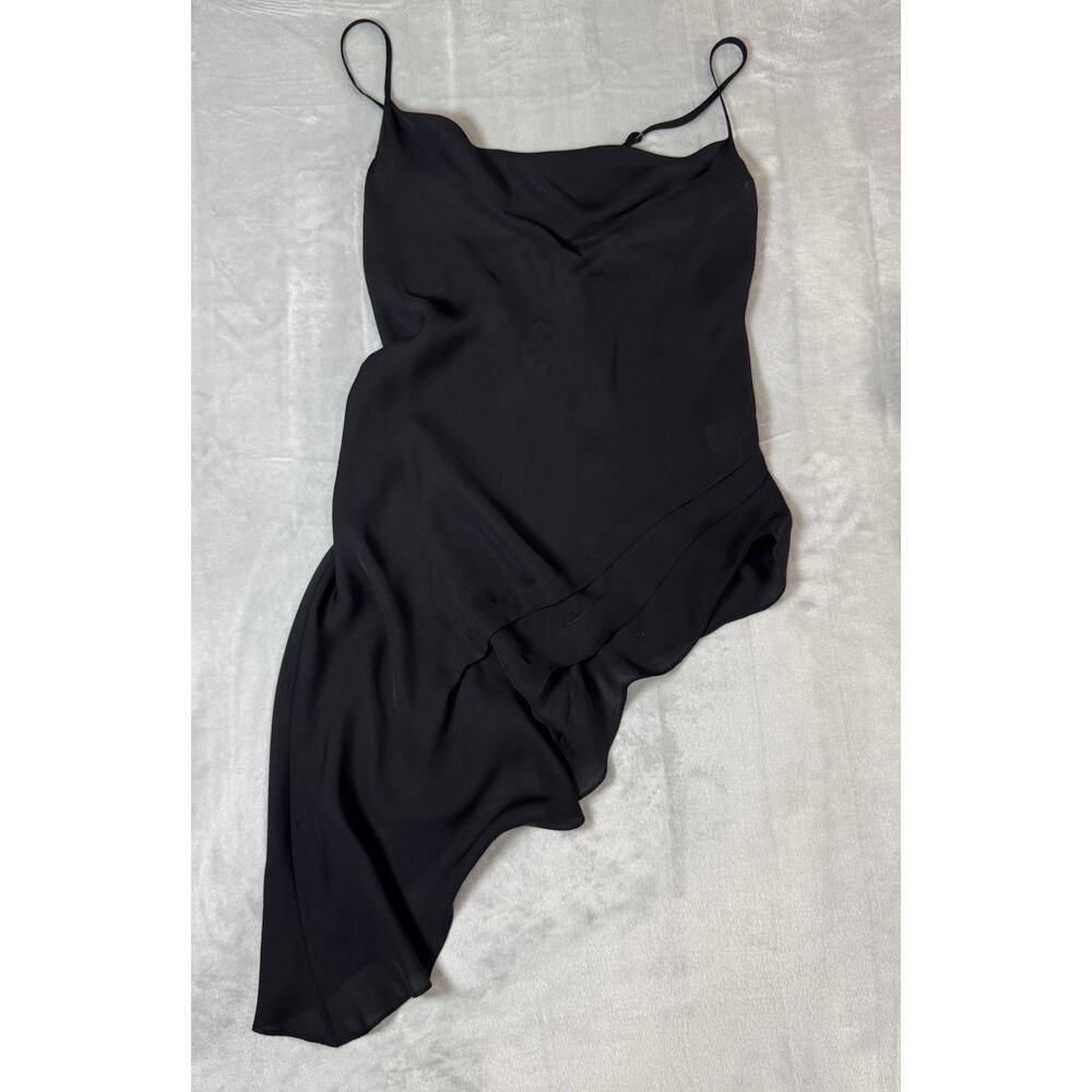 Haute Hippie Black Draped Asymmetrical Slip Dress M Cowl Neck Midi
